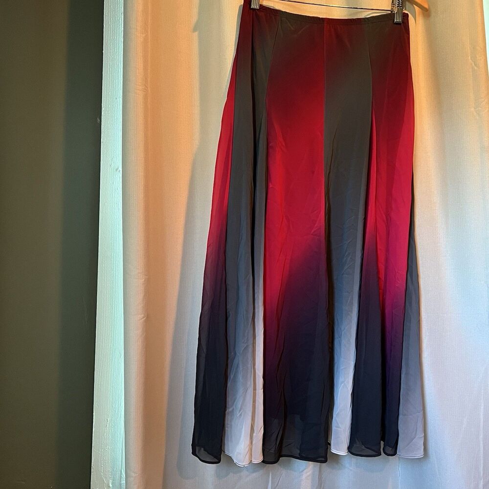 Lew Magram Collection Ombre Gradient Chiffon Skirt Size 6 Red Black Vintage 90s